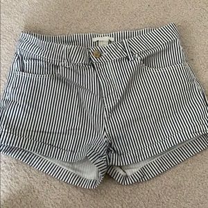 Navy and white striped denim shorts